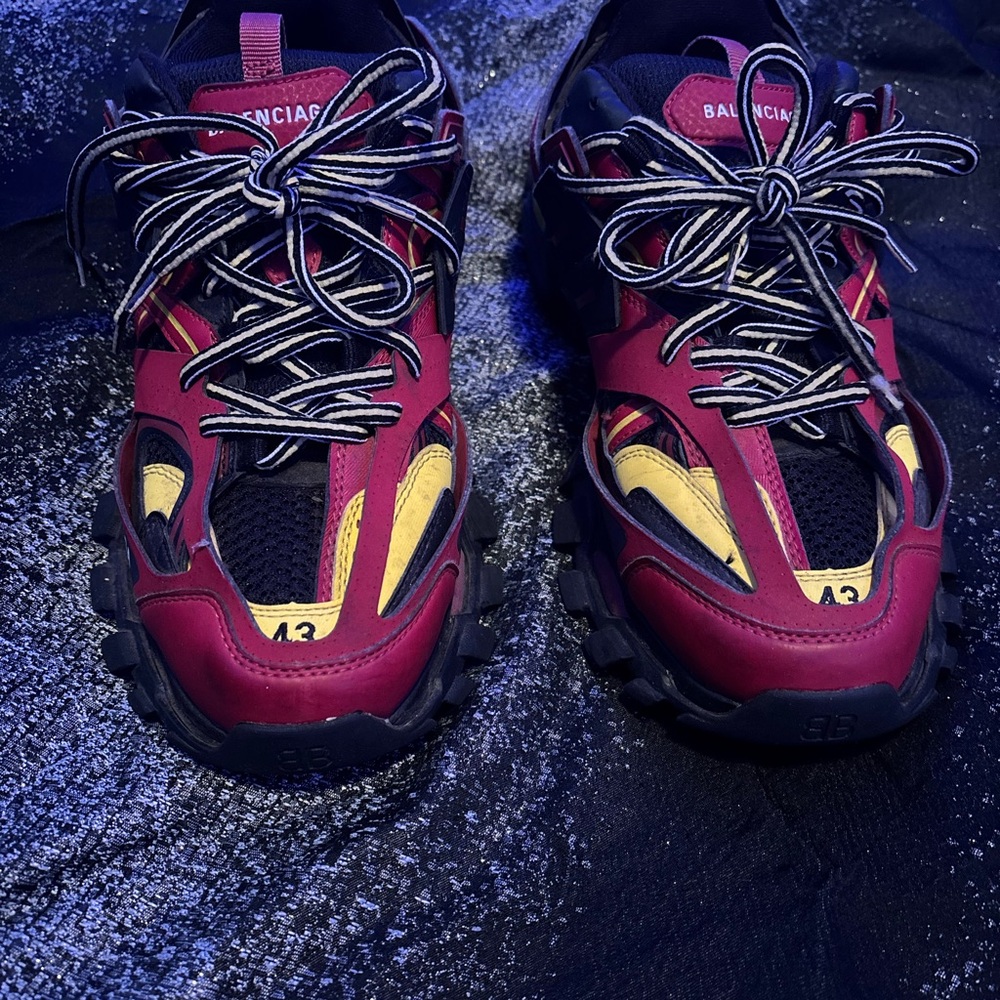 Balenciaga Burgundy and Yellow Trail Sneakers